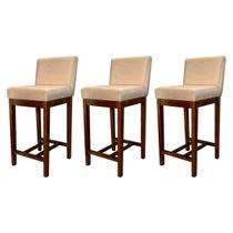 Kit 3 Banquetas Média Estofadas Lisboa Madeira Capuccino Suede CCS Kit 3 Banquetas Média Estofadas Lisboa Madeira Capuccino Suede CCS