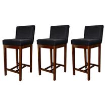 Kit 3 Banquetas Média Estofadas Lisboa Madeira Capuccino Suede Preto CCS