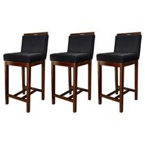 Kit 3 Banquetas Média para CozinhaLíbia Madeira Capuccino Suede Preto CCS