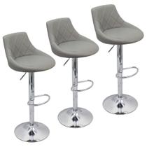 Kit 3 Banquetas Milano Carmel Estofada Giratória c/ Regulagem - Cinza Kit 3 Banquetas Milano Carmel Estofada Giratória c/ Regulagem - Cinza