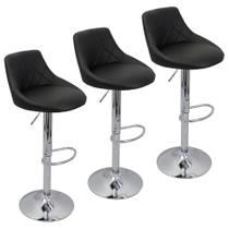 Kit 3 Banquetas Milano Carmel Estofada Giratória c/ Regulagem - Preto Kit 3 Banquetas Milano Carmel Estofada Giratória c/ Regulagem - Preto