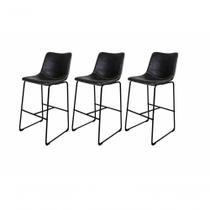 Kit 3 Banquetas Munich Estofadas Pretas Com Encosto 74cm Base Metálica Kit 3 Banquetas Munich Estofadas Pretas Com Encosto 74cm Base Metálica