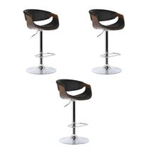 Kit 3 Banquetas Nicole Preto Poliuretano Base Disco Rivatti