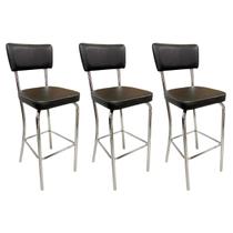 Kit 3 Banquetas Olivia Altura 73cm Bar Cozinha Cromada Assento Grosso Preto Encosto Estofado Kit 3 Banquetas Olivia Altura 73cm Bar Cozinha Cromada Assento Grosso Preto Encosto Estofado