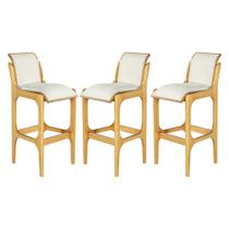 Kit 3 Banquetas para Área Gourmet 37 x 101 Cm Barcelona Madeira Mel Linho Bege Cru L71 - RMI Kit 3 Banquetas para Área Gourmet 37 x 101 Cm Barcelona Madeira Mel Linho Bege Cru L71 - RMI