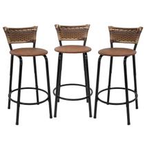 Kit 3 Banquetas Para Balcão 60cm Preta Junco Cappuccino Balcão Bistrô Bar Cozinha Americana Área de Lazer Churrasqueira
