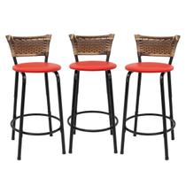 Kit 3 Banquetas Para Balcão 60cm Preta Junco Cappuccino Balcão Bistrô Bar Cozinha Americana Área de Lazer Churrasqueira Kit 3 Banquetas Para Balcão 60cm Preta Junco Cappuccino Balcão Bistrô Bar Cozinha Americana Área de Lazer Churrasqueira