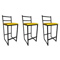 Kit 3 Banquetas para Balcão Cozinha Alta Lisboa Assento Amarelo Kit 3 Banquetas para Balcão Cozinha Alta Lisboa Assento Amarelo