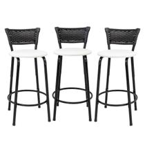 Kit 3 Banquetas Para Bancada 60cm Preta Junco Preto Balcão Ilha Bistrô Bar Cozinha Gourmet Área de Lazer Piscina Kit 3 Banquetas Para Bancada 60cm Preta Junco Preto Balcão Ilha Bistrô Bar Cozinha Gourmet Área de Lazer Piscina
