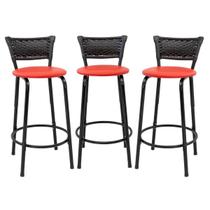 Kit 3 Banquetas Para Bancada 60cm Preta Junco Preto Balcão Ilha Bistrô Bar Cozinha Gourmet Área de Lazer Piscina