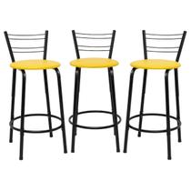 Kit 3 Banquetas Para Bancada Flórida Preta 60cm Bistrô Bar Cozinha Gourmet Balcão Ilha Área de Lazer Piscina