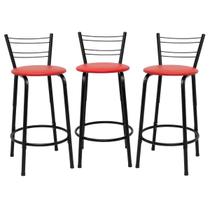 Kit 3 Banquetas Para Bancada Flórida Preta 60cm Bistrô Bar Cozinha Gourmet Balcão Ilha Área de Lazer Piscina