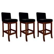 Kit 3 Banquetas para Bancada Média em Madeira Castanho Melody Suede Preto