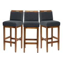 Kit 3 Banquetas Para Cozinha De Madeira Maciça Estofada Com Encosto Para Bancada Americana E Área Gourmet - Lessul Kit 3 Banquetas Para Cozinha De Madeira Maciça Estofada Com Encosto Para Bancada Americana E Área Gourmet - Lessul