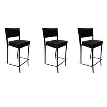 Kit 3 Banquetas para cozinha Empilhável preta assento e encosto estofados em linho cor preto Altura 65cm - Poltronas do Sul Kit 3 Banquetas para cozinha Empilhável preta assento e encosto estofados em linho cor preto Altura 65cm - Poltronas do Sul
