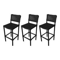 Kit 3 Banquetas Premiuim Assento Curvo França em Aluminio e Corda Naútica - Preta