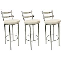 Kit 3 Banquetas Rafaela - Redonda Altura 65cm para Bar e Cozinha Cromada com Assento Confortável cor Branco Kit 3 Banquetas Rafaela - Redonda Altura 65cm para Bar e Cozinha Cromada com Assento Confortável cor Branco
