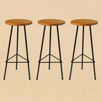 Kit 3 Banquetas Retro Ferro Industrial Assento Madeira 70cm Kit 3 Banquetas Retro Ferro Industrial Assento Madeira 70cm