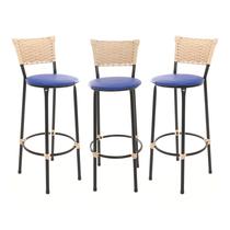 KIT 3 Banquetas Tricô Náutico BEGE Alta Bancada Balcão Cozinha Area de Lazer