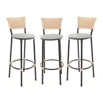 KIT 3 Banquetas Tricô Náutico BEGE Alta Bancada Balcão Cozinha Area de Lazer