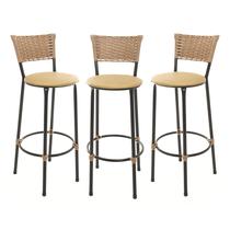 KIT 3 Banquetas Tricô Náutico DOURADO Alta Bancada Balcão Cozinha Area de Lazer KIT 3 Banquetas Tricô Náutico DOURADO Alta Bancada Balcão Cozinha Area de Lazer