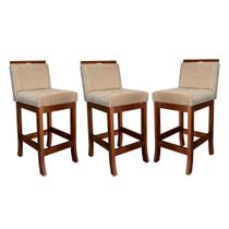 Kit 3 Banquetas Turim Assento 60 Cm Madeira Castanho Suede