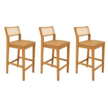 Kit 3 Banquetas Viena Tela Sextavada Madeira Maciça Cinamomo Estofado material sintético Kit 3 Banquetas Viena Tela Sextavada Madeira Maciça Cinamomo Estofado material sintético