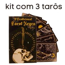 Kit 3 Baralhos O Tradicional Tarot Negro 78 Cartas Plastificadas