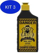Kit 3 Barba Forte Danger Shampoo Bomba 250ml