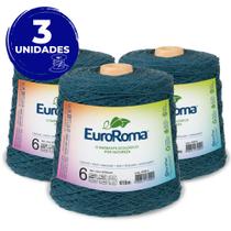 Kit 3 Barbante Euroroma 600g 610m Fio N6 - Cor 902 Azul Petróleo - Crochê / Tricô