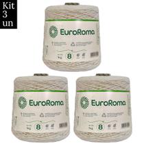Kit 3 Barbantes Euroroma Cru 1 Quilo Fio n8 e 1312 TEX Crochê, Tricô, Amigurumi, Macramê e Artesanato
