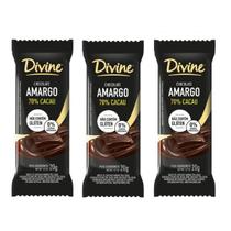 Kit 3 Barra de Chocolate Divine 20g Unidade Sabores Barras Tablete Amargo 70%