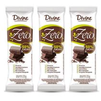 Kit 3 Barra de Chocolate Divine 50% Cacau Zero Lactose Sem Açucar Diet 20g