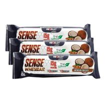 Kit 3 Barra de proteína Sense Whey Bar Absolut Nutrition Sabor Amendoim com Coco 15g de Proteína Adoçado com Stevia 45g