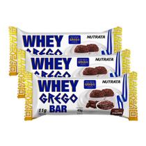 Kit 3 Barra de Proteína Whey Grego Bar Nutrata Sabor Brigadeiro com 11g de Proteína 40g