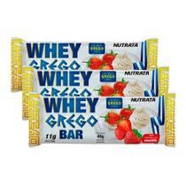 Kit 3 Barra de Proteína Whey Grego Bar Nutrata Sabor Morango com Chantilly 11g de Proteína 40g
