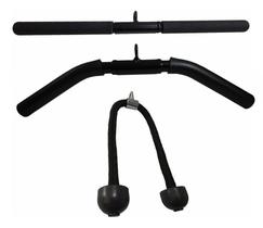 Kit 3 Barra Puxador Triceps Pulley Reto Giro Curvo Corda