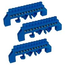 Kit 3 Barramento Neutro 12 Furos 16mm Isolado Azul Rohdina
