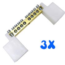 Kit 3 Barramento Universal Neutro ou Terra com 10 Furos para Painel Quadro Elétrico Kit 3 Barramento Universal Neutro ou Terra com 10 Furos para Painel Quadro Elétrico