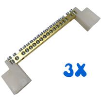 Kit 3 Barramento Universal Neutro ou Terra com 18 Furos para Painel Quadro Elétrico Kit 3 Barramento Universal Neutro ou Terra com 18 Furos para Painel Quadro Elétrico