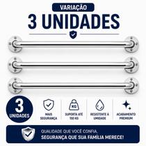 Kit 3 Barras de Apoio 80 cm Anticorrosiva em Inox/Alumínio Suporta 150 kg Segurança para Banheiro Corredor e Áreas Úmida Kit 3 Barras de Apoio 80 cm Anticorrosiva em Inox/Alumínio Suporta 150 kg Segurança para Banheiro Corredor e Áreas Úmida