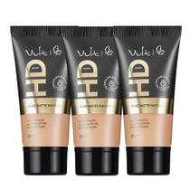 Kit 3 Base Facial Líquida Matte Cor V110 Técnologia Nano HD a Prova D Água 26ml Make Vult