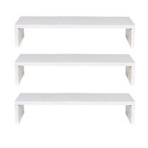 Kit 3 Base Suporte Monitor Telas Estante Mesa 10x20x60cm MDF Branco