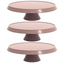 Kit 3 Bases Porta Bolos Tortas Doces 28cm com Pedestal Bubble Crippa Boleiras Cor Amêndoa Kit 3 Bases Porta Bolos Tortas Doces 28cm com Pedestal Bubble Crippa Boleiras Cor Amêndoa