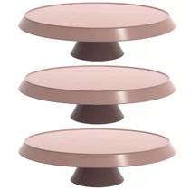 Kit 3 Bases Porta Bolos Tortas Doces 30cm Boleira com Pé Crippa Amêndoa