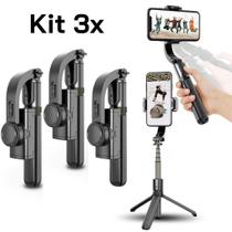 Kit 3 Bastões Selfie Retráteis 60cm com Tripé, Luz LED e Controle Bluetooth