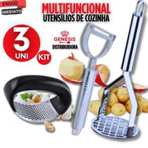 KIT 3 Batedor de ovos Fue Amassador de batatas Aço inox Descascador de Alho Legumes Linha Premium KIT 3 Batedor de ovos Fue Amassador de batatas Aço inox Descascador de Alho Legumes Linha Premium