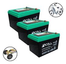 Kit 3 Baterias 12v 16ah Bicicleta Elétrica Ciclo Profundo Original Moto Skate Sousa Duos Veloster