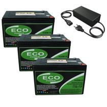 Kit 3 Baterias Eco Power 12v 16ah 6-dzm-12 Para Bike Elétrica Patinete Eletrico + CARREGADOR INTELIGENTE 36v 2ah