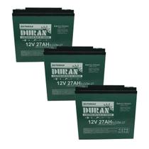 Kit 3 Baterias Estacionárias Duran 27AH 12V VRLA AGM Ciclo Profundo 6-DZM-20 Bike Elétrica